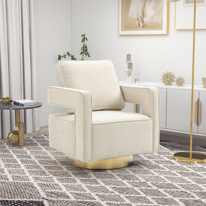Beige Chenille Open Back Swivel Chair