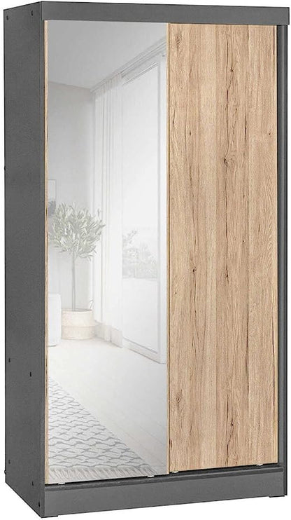 Go Green Woods Mirror Wood Double Sliding Door Wardrobe
