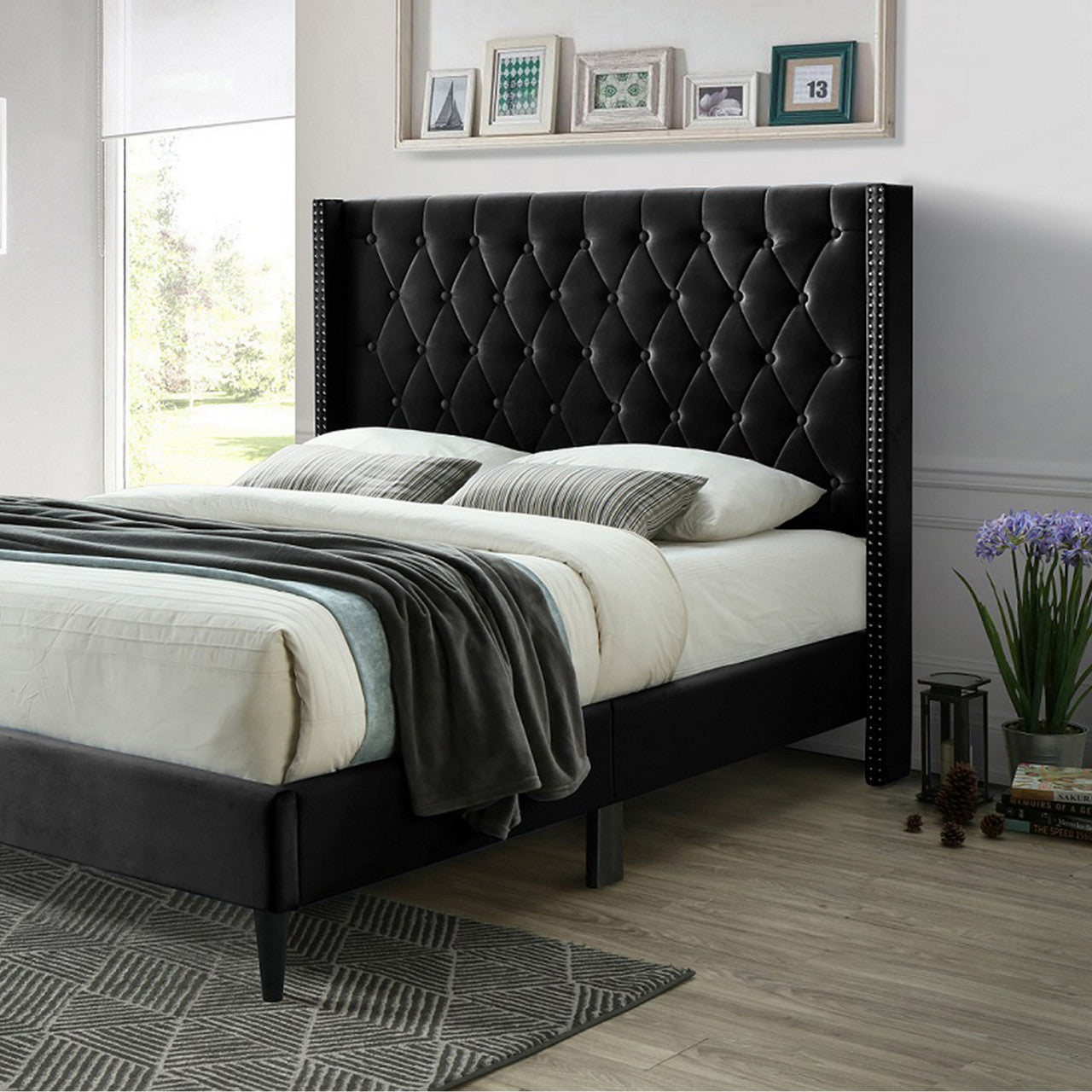 Go Green Woods Amelia Velvet Tufted Queen Platform Bed