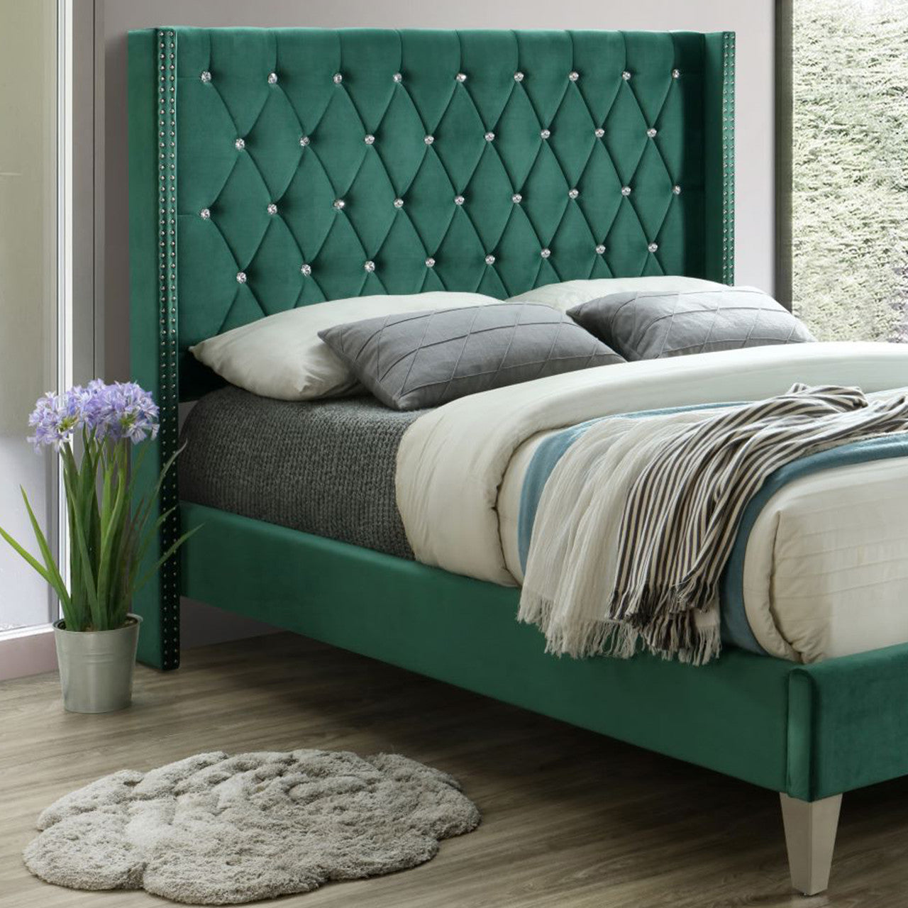 Go Green Woods Alexa Velvet Upholstered Queen Platform Bed