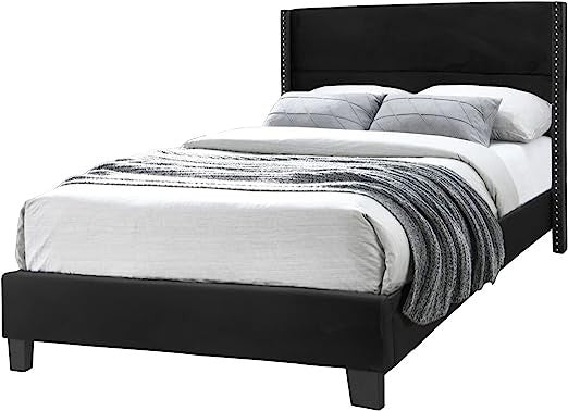 Go Green Woods Giulia Velvet Upholstered Twin Platform Panel Bed
