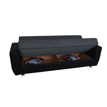 Hala Gray Fabric w-Black PU Leather Arm Loveseat