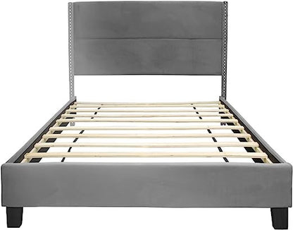 Go Green Woods Giulia Velvet Upholstered Twin Platform Panel Bed