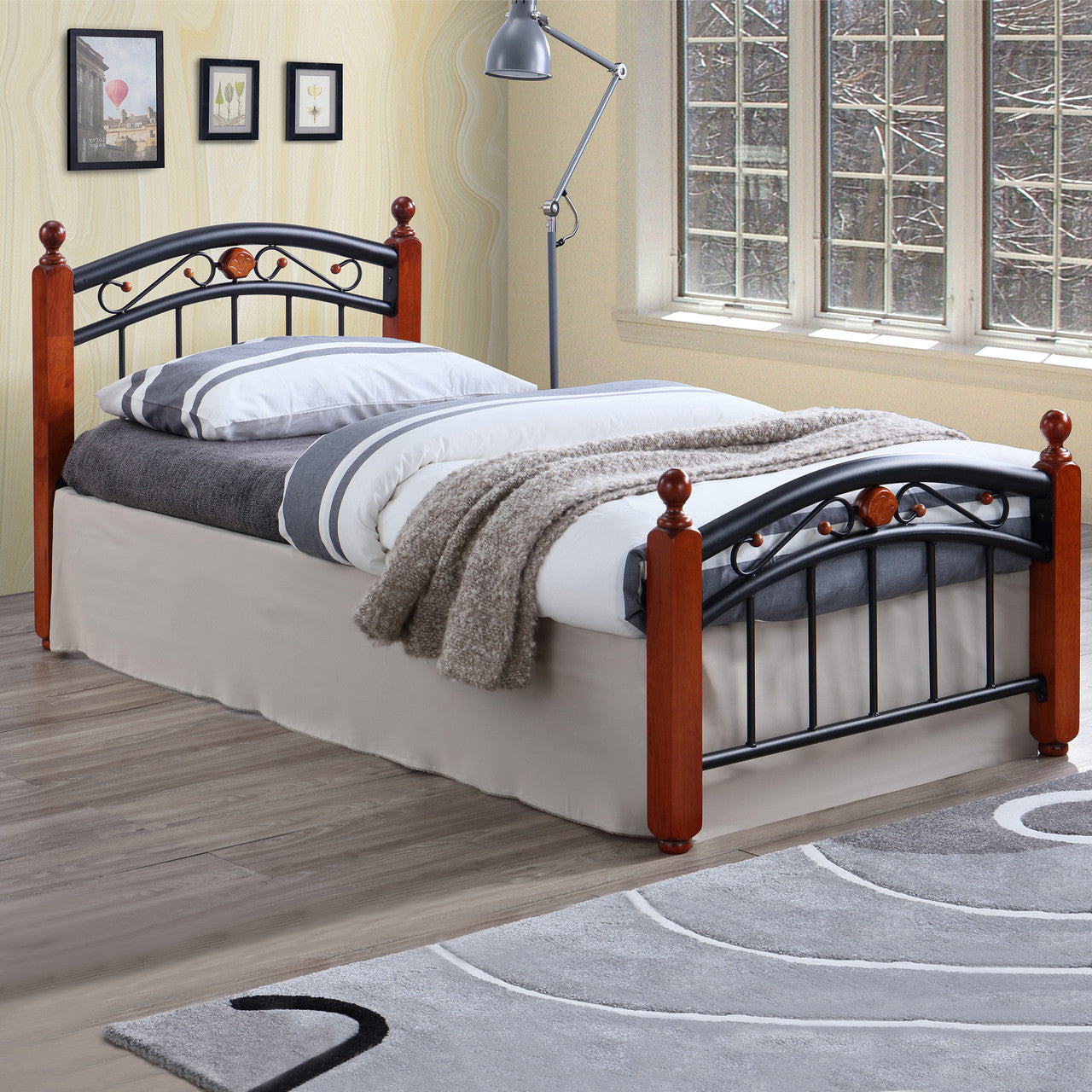 Go Green Woods Lexus Metal Bed Frame with Headboard & Footboard in Cherry