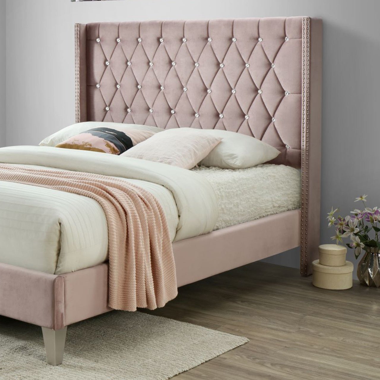 Go Green Woods Alexa Velvet Upholstered Queen Platform Bed