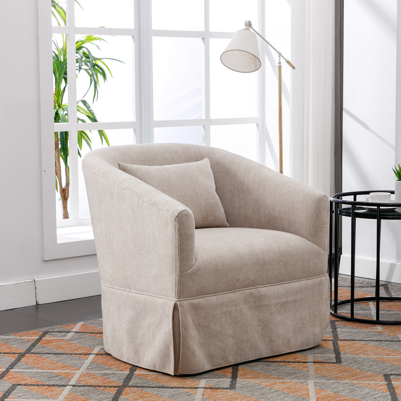 Beige Linen Swivel Armchair