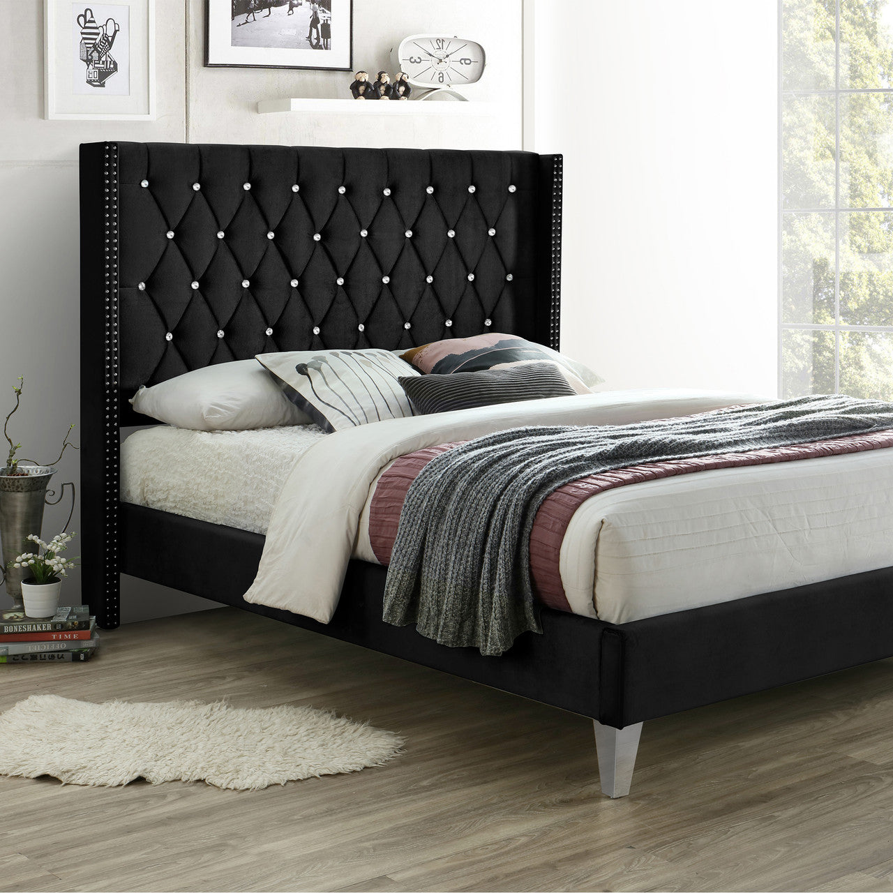 Go Green Woods Alexa Velvet Upholstered Queen Platform Bed