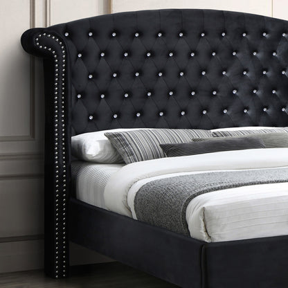 Go Green Woods Cleopatra Crystal Tufted Velvet Platform Queen Bed