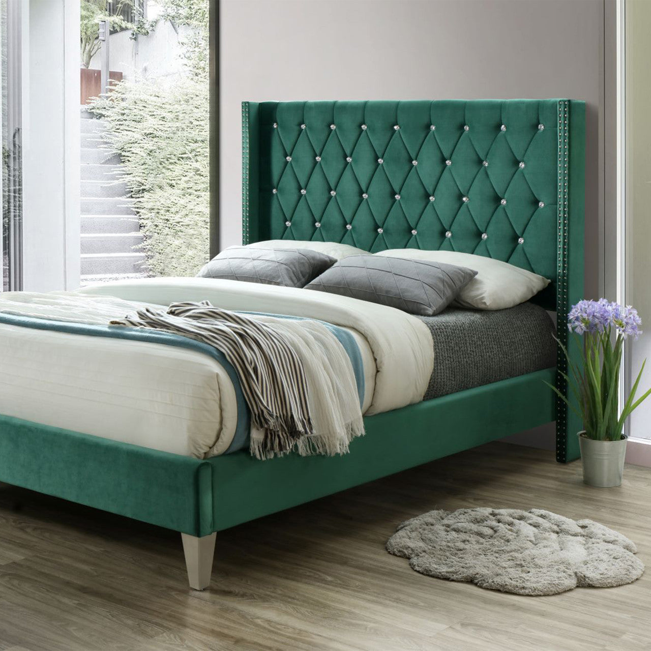 Go Green Woods Alexa Velvet Upholstered Queen Platform Bed