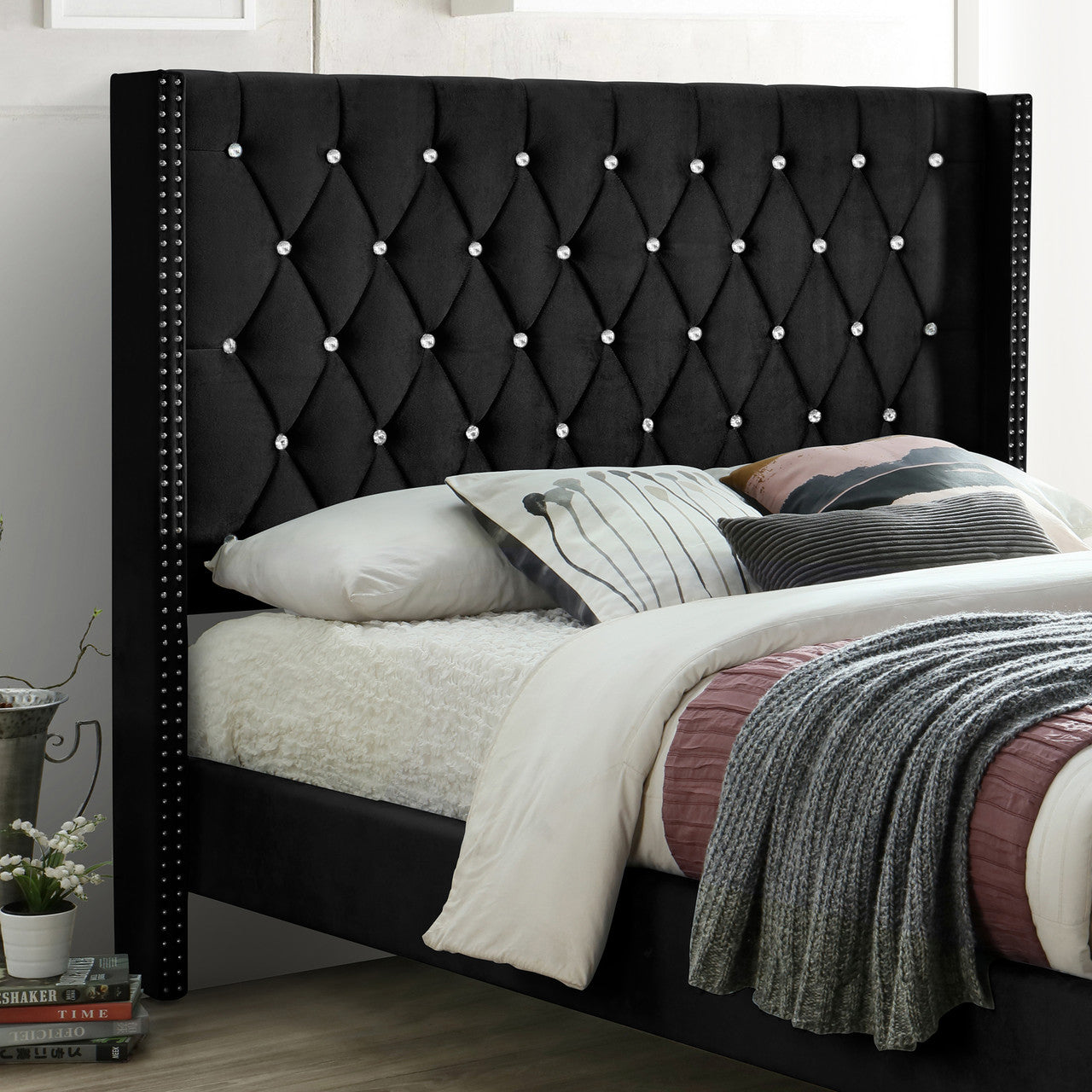 Go Green Woods Alexa Velvet Upholstered Queen Platform Bed
