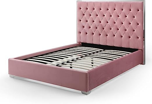 Go Green Woods Sophia Velvet King Bed with Silver Metal Frame