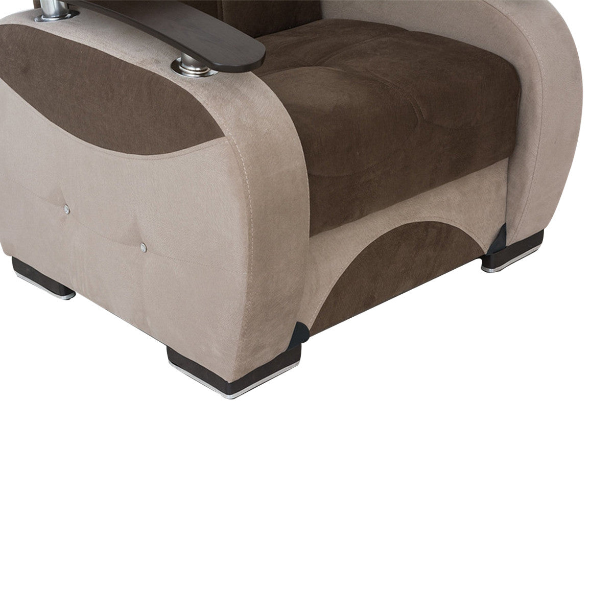 Besan Dark Beige Fabric w-Wood Arm Chair