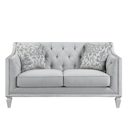 Katia Light Gray Linen Loveseat with 2 Pillows