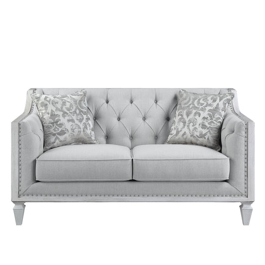 Katia Light Gray Linen Loveseat with 2 Pillows