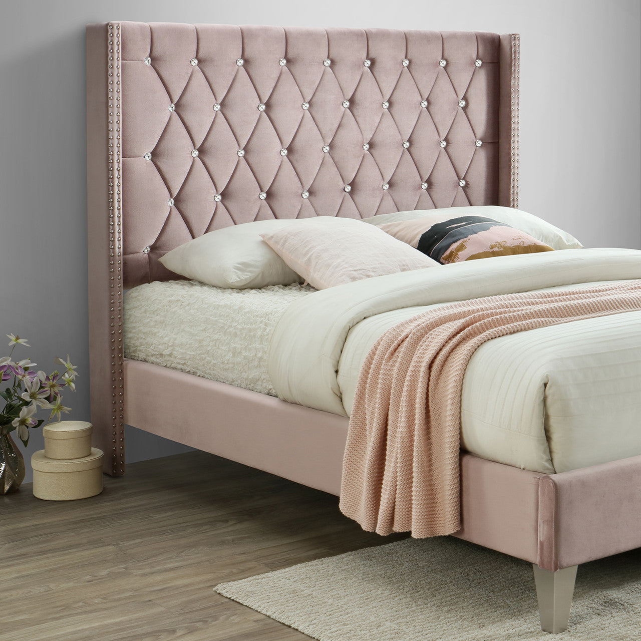 Go Green Woods Alexa Velvet Upholstered Queen Platform Bed