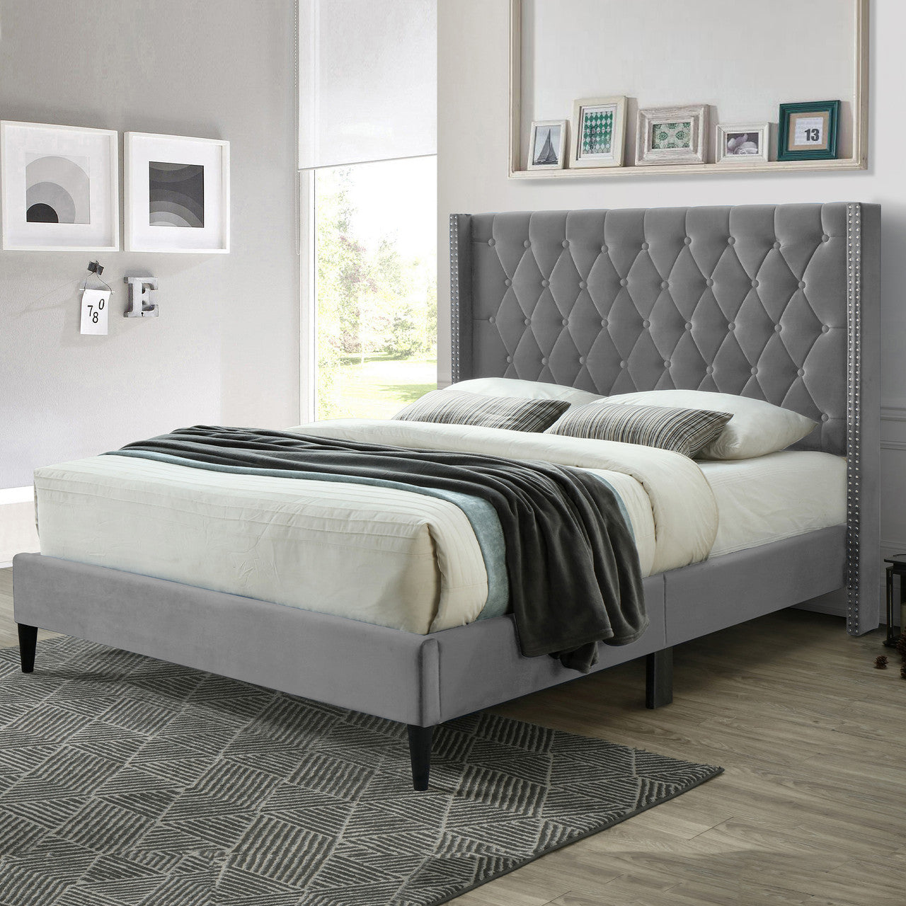 Go Green Woods Amelia Velvet Tufted Queen Platform Bed