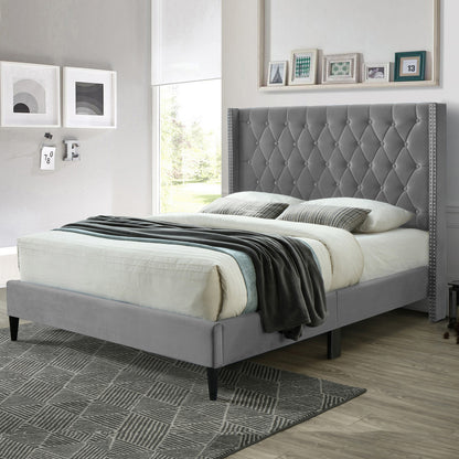 Go Green Woods Amelia Velvet Tufted Queen Platform Bed