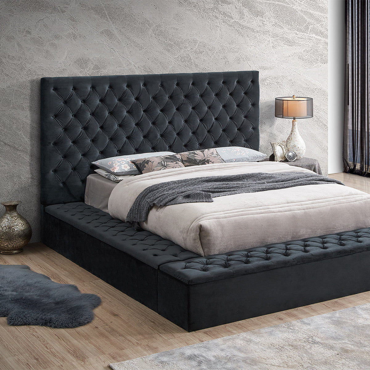 Go Green Woods Cosmopolitan Velvet Upholstered Platform Queen Bed