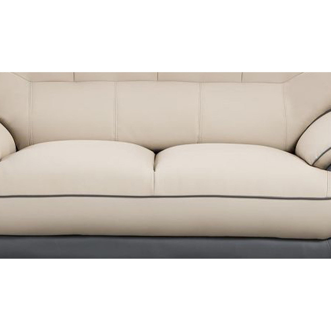 Cream and Dark Gray Faux Leather Loveseat - Modern Sophistication