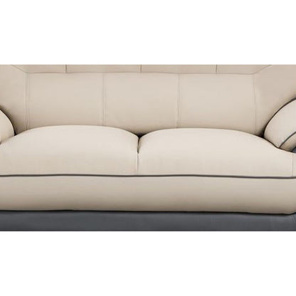 Cream and Dark Gray Faux Leather Loveseat - Modern Sophistication