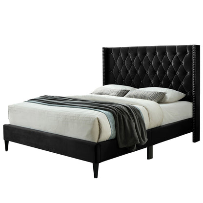 Go Green Woods Amelia Velvet Tufted Queen Platform Bed
