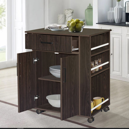 Go Green Woods Shelby Rolling Kitchen Cart with Storage Cabinet