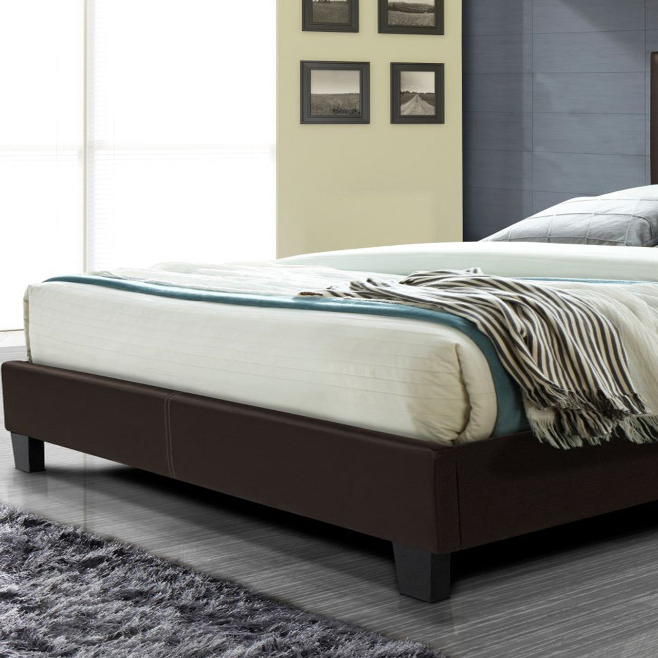 Go Green Woods Nora Faux Leather Upholstered King Panel Bed