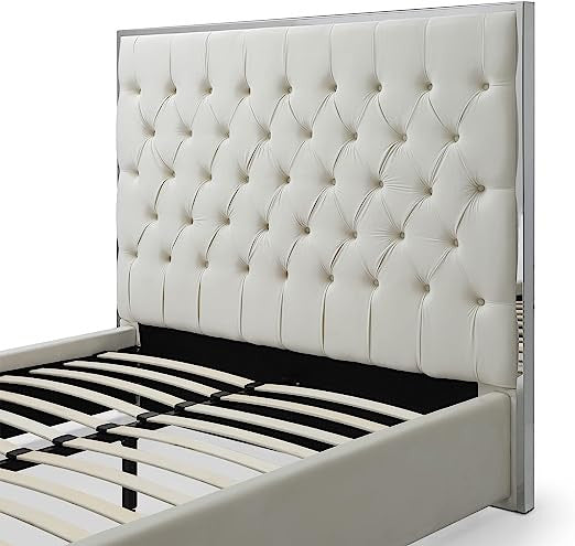Go Green Woods Sophia Velvet King Bed with Silver Metal Frame