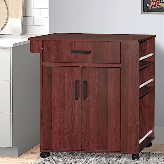 Go Green Woods Shelby Rolling Kitchen Cart with Storage Cabinet
