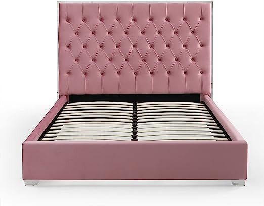 Go Green Woods Sophia Velvet King Bed with Silver Metal Frame
