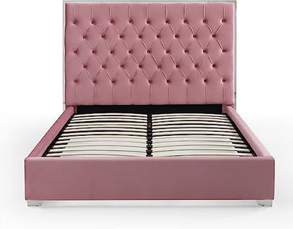 Go Green Woods Sophia Velvet King Bed with Silver Metal Frame