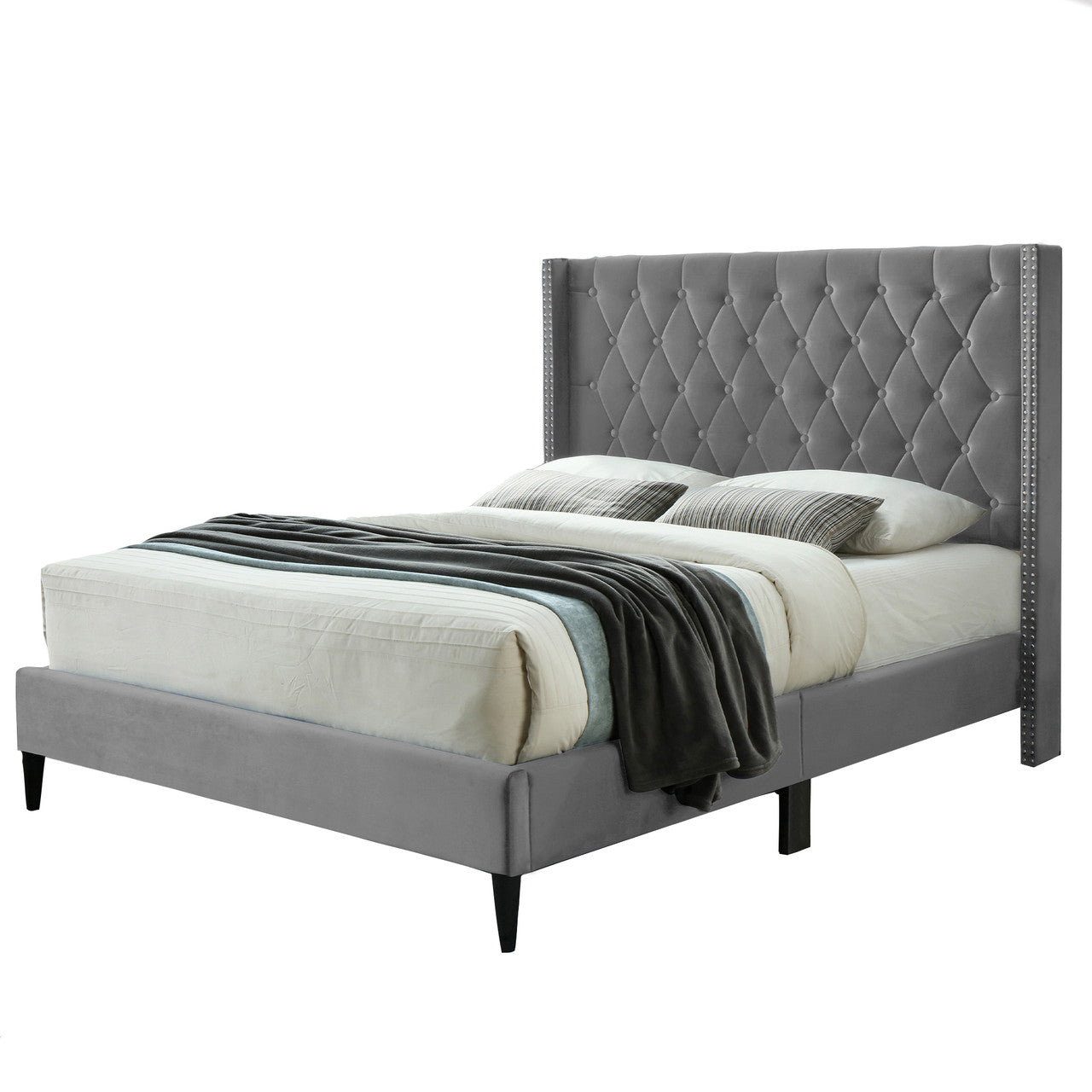 Go Green Woods Amelia Velvet Tufted Queen Platform Bed