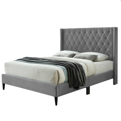 Go Green Woods Amelia Velvet Tufted Queen Platform Bed