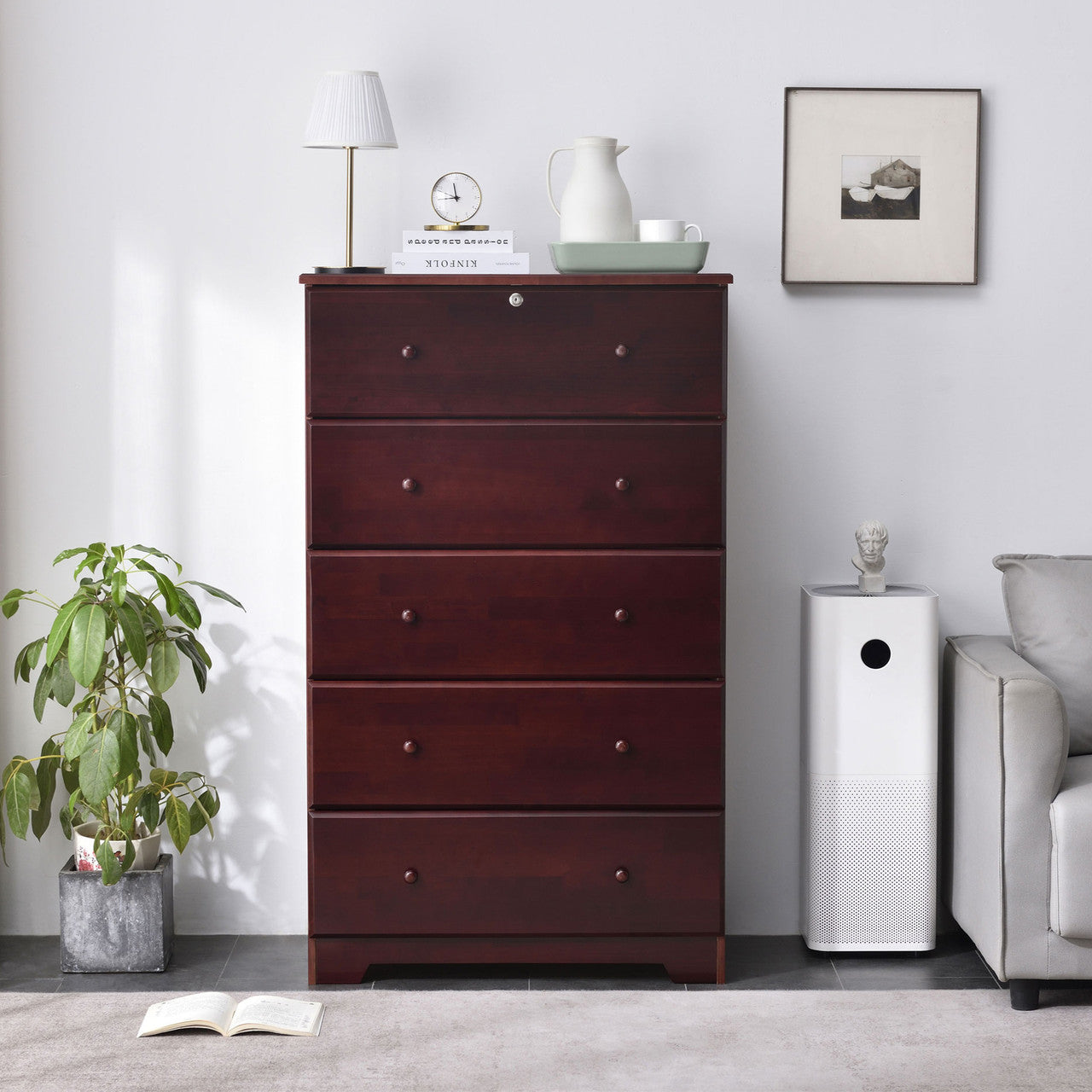 Go Green Woods Isabela Solid Pine Wood 5 Drawer Chest Dresser