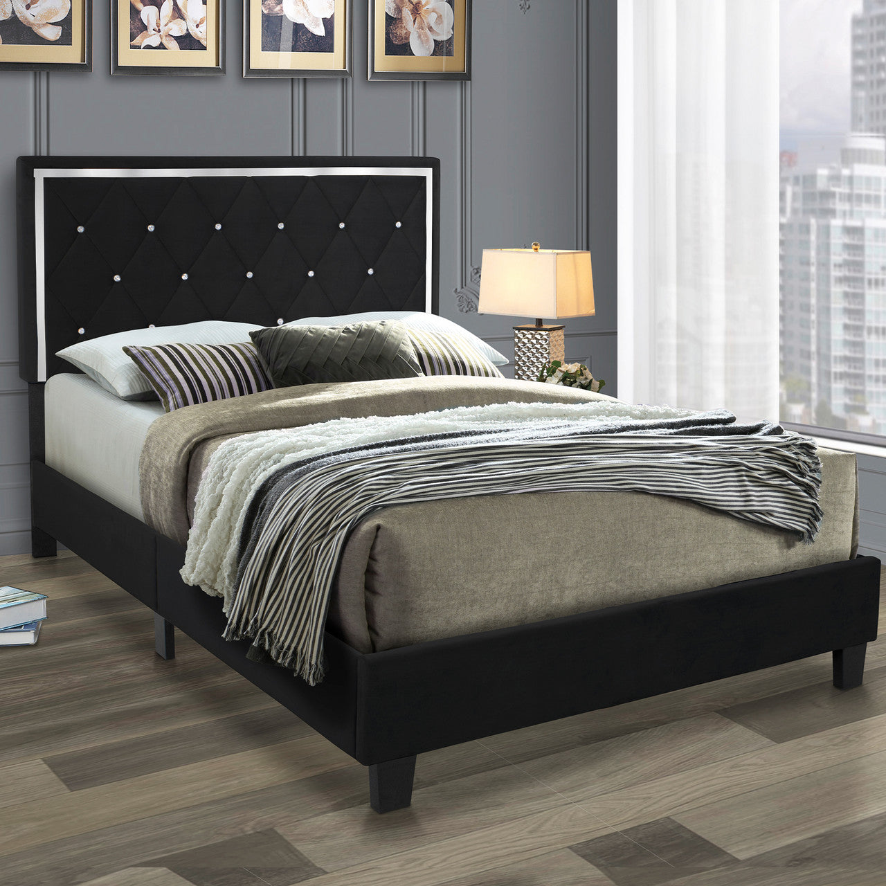 Go Green Woods Monica Velvet Upholstered Full Platform Bed