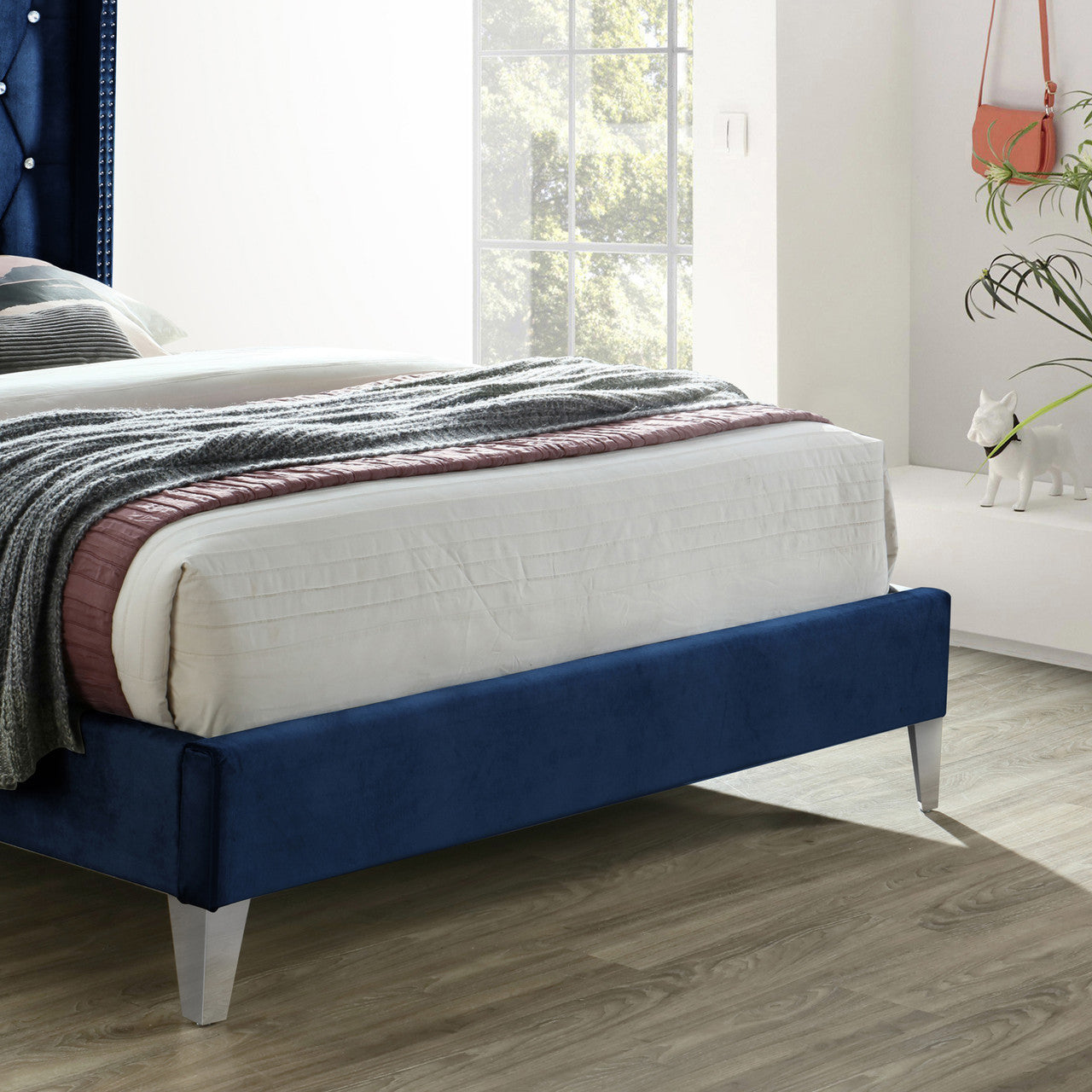 Go Green Woods Alexa Velvet Upholstered Queen Platform Bed