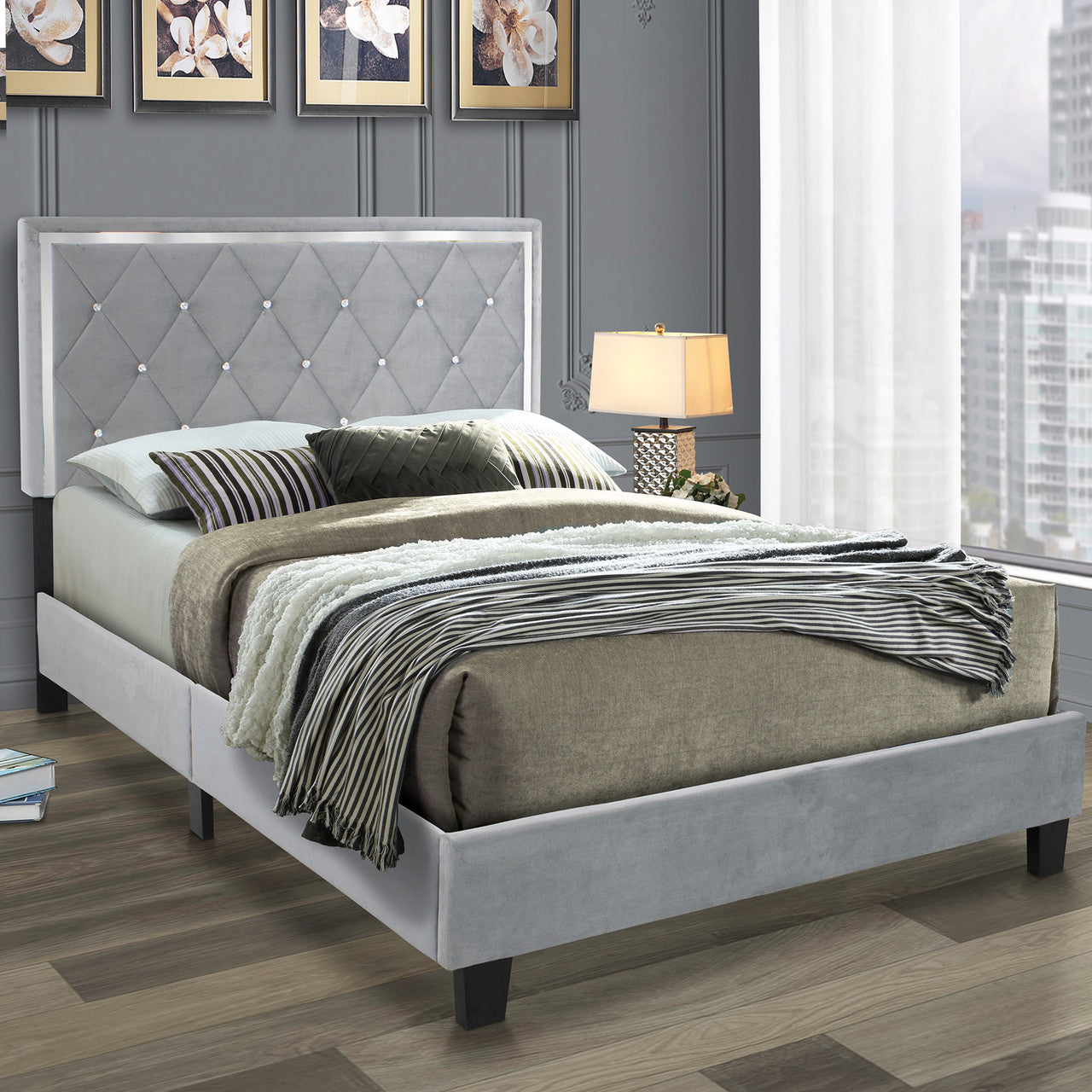 Go Green Woods Monica Velvet Upholstered Full Platform Bed