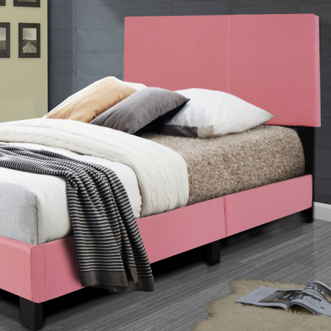 Go Green Woods Nora Faux Leather Upholstered Twin Panel Bed