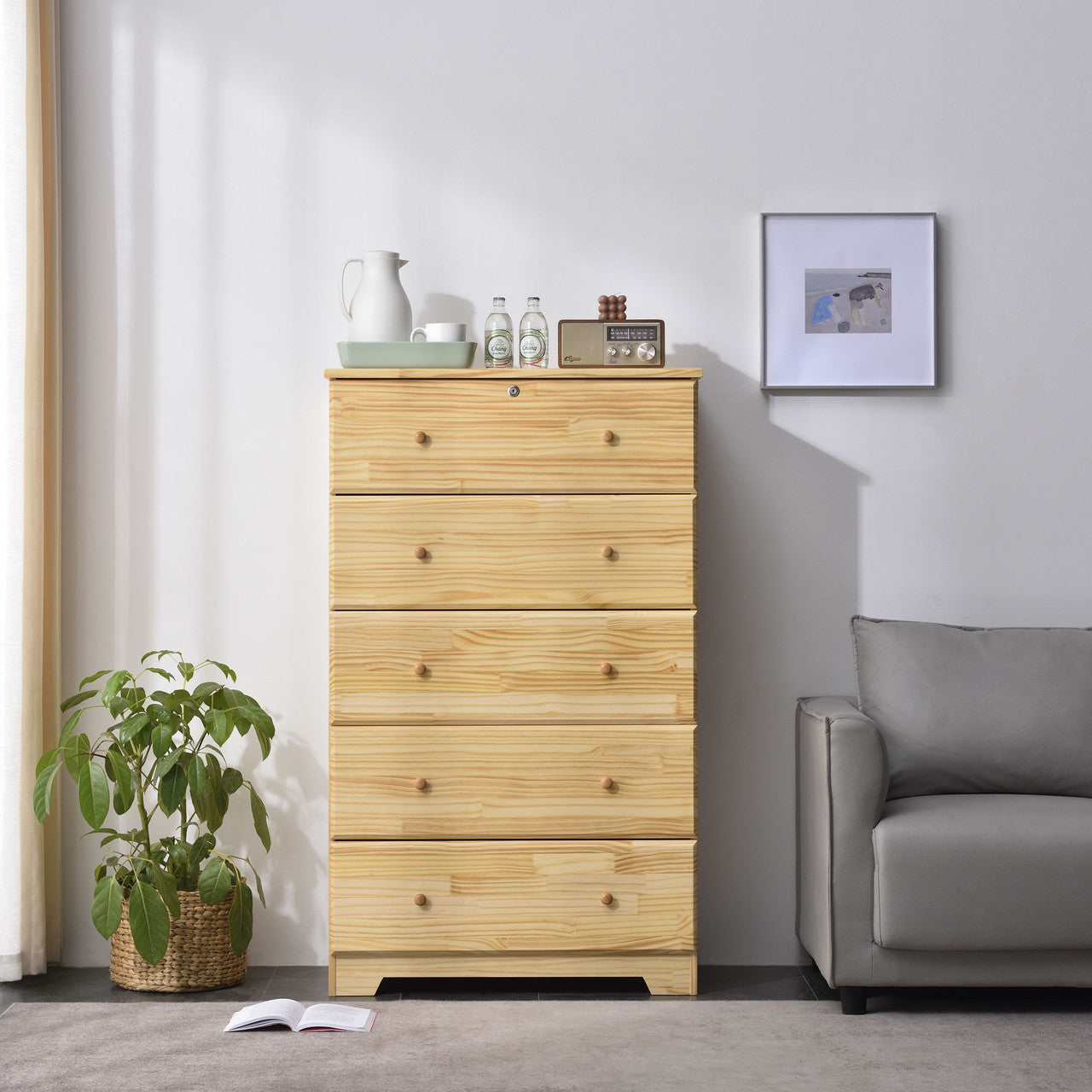 Go Green Woods Isabela Solid Pine Wood 5 Drawer Chest Dresser