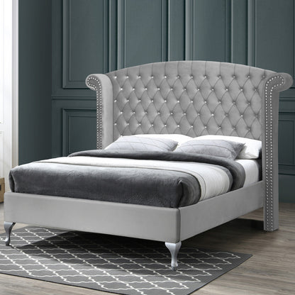 Go Green Woods Cleopatra Crystal Tufted Velvet Platform Queen Bed
