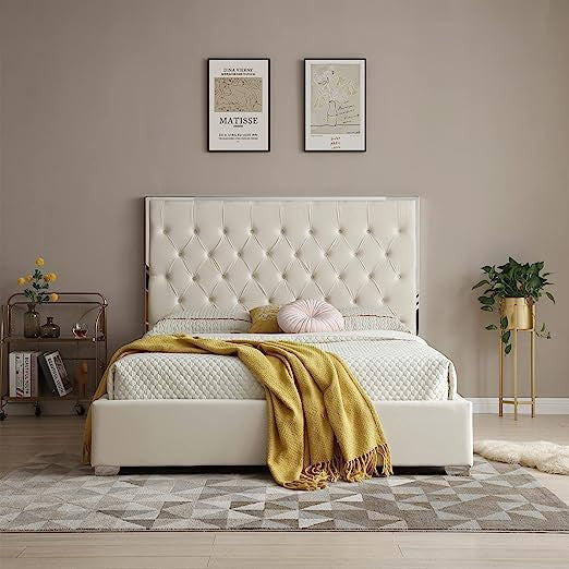 Go Green Woods Sophia Velvet King Bed with Silver Metal Frame