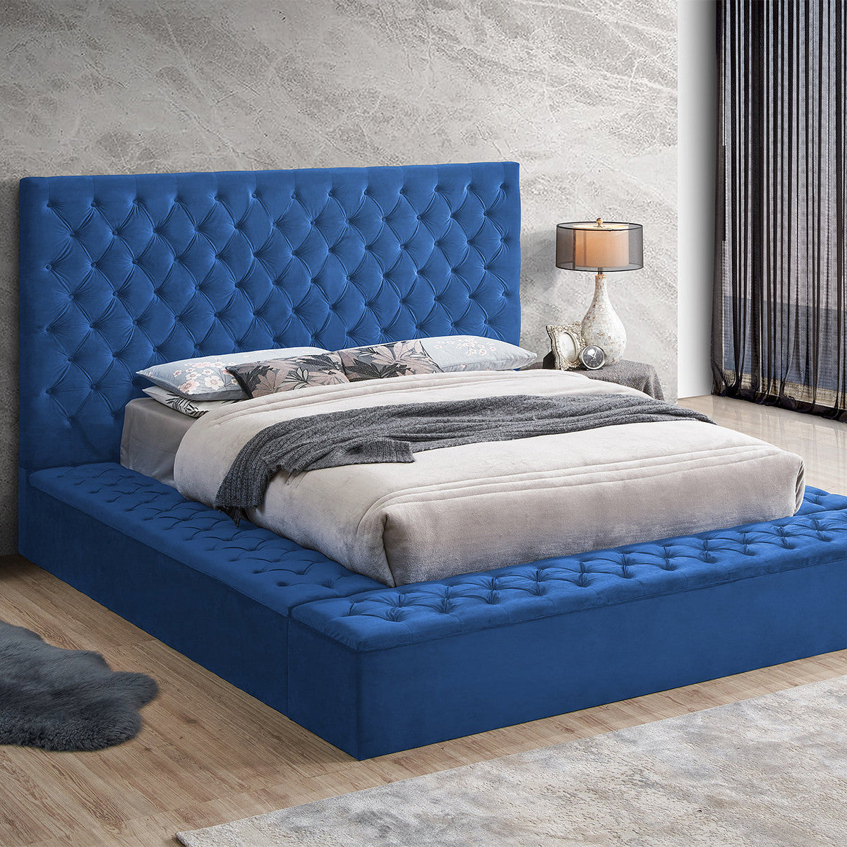 Go Green Woods Cosmopolitan Velvet Upholstered Platform Queen Bed