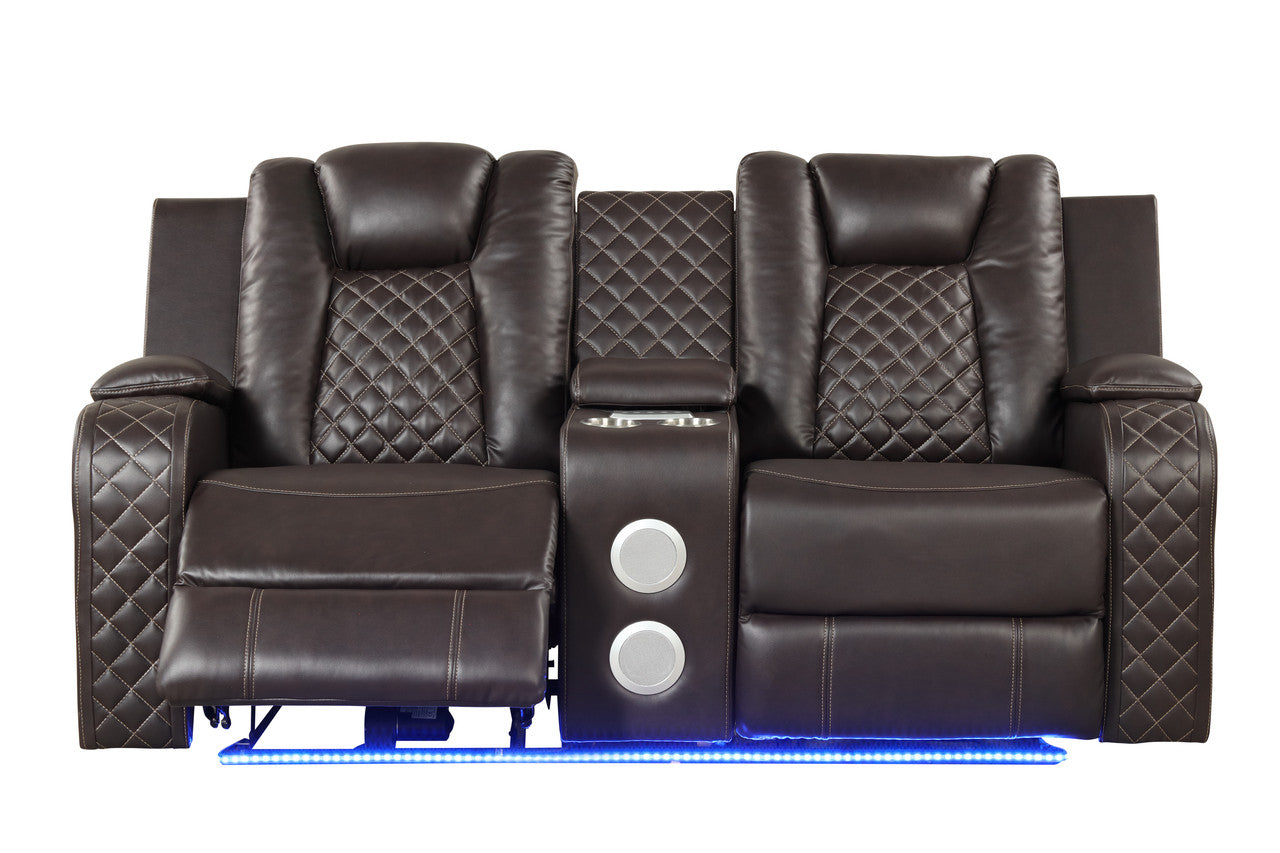 Benz LED & Power Reclining Brown Loveseat