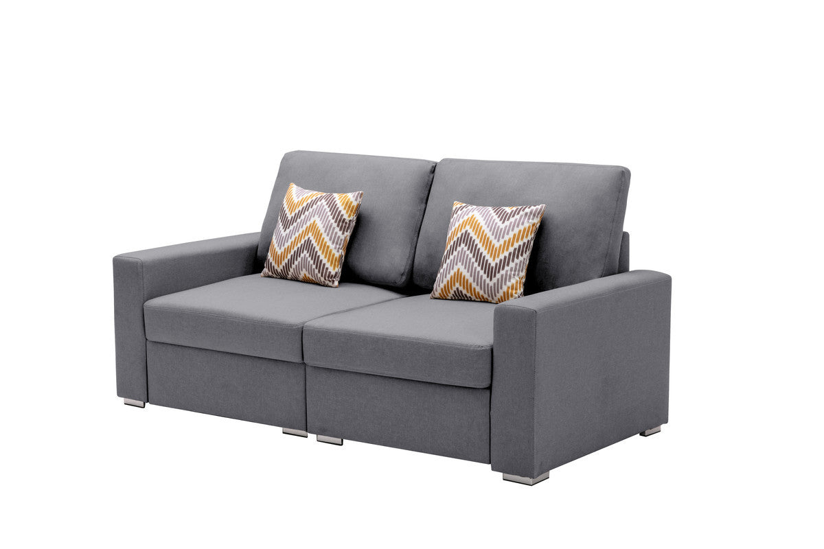 Nolan Gray Linen Fabric Loveseat with Pillows and Interchangeable Legs