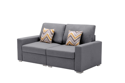 Nolan Gray Linen Fabric Loveseat with Pillows and Interchangeable Legs