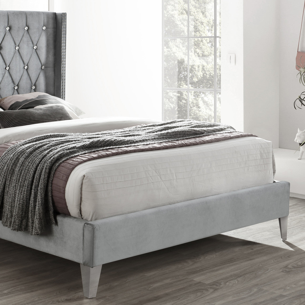Go Green Woods Alexa Velvet Upholstered Queen Platform Bed