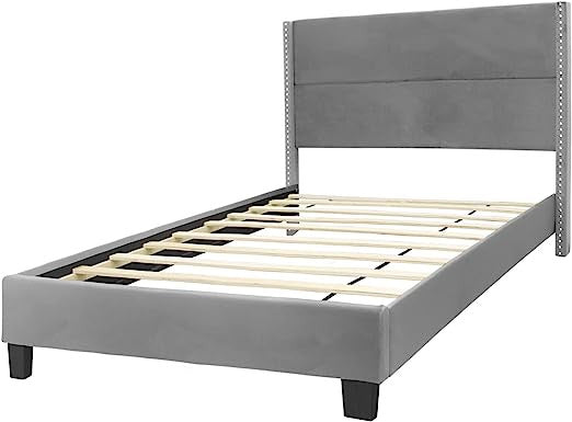 Go Green Woods Giulia Velvet Upholstered Twin Platform Panel Bed