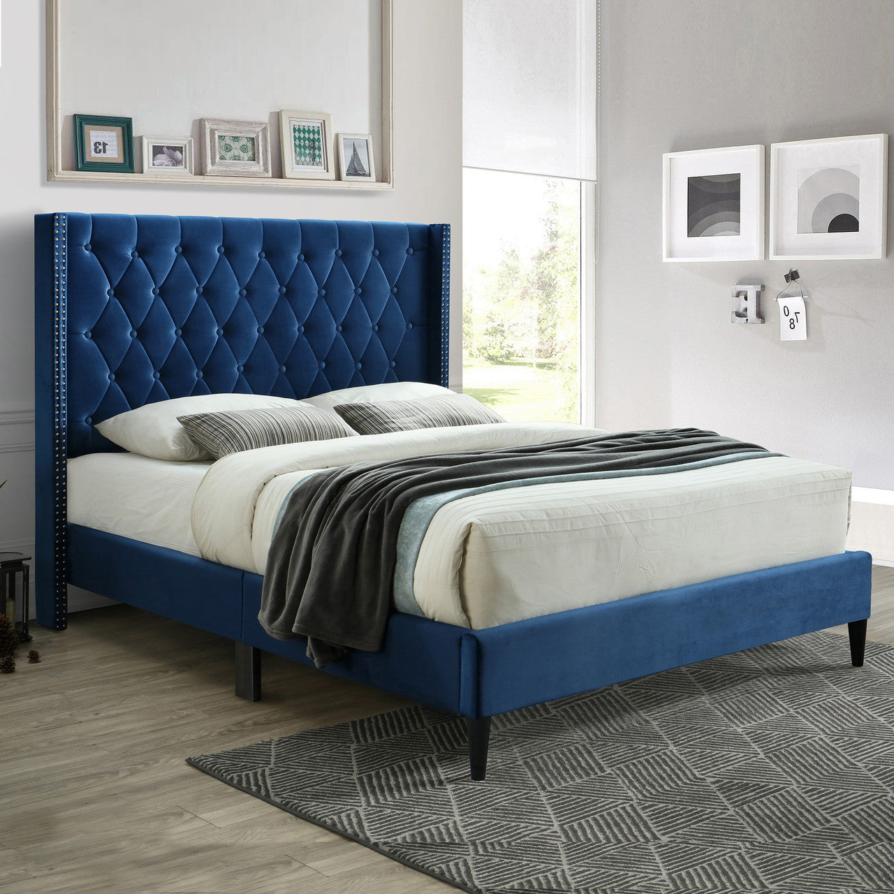 Go Green Woods Amelia Velvet Tufted Queen Platform Bed
