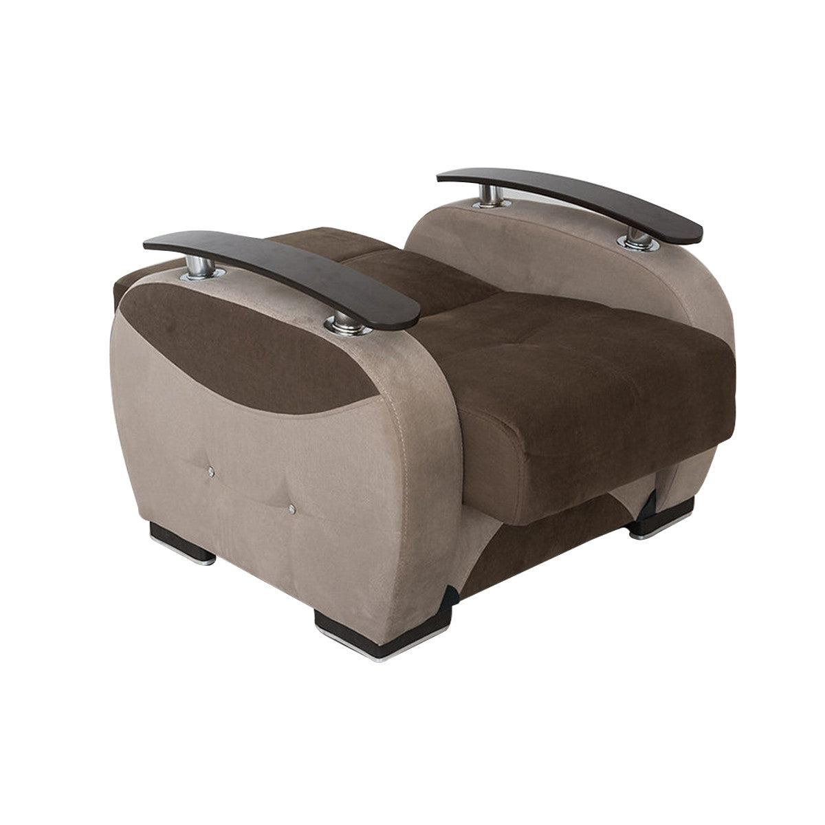 Besan Dark Beige Fabric w-Wood Arm Chair