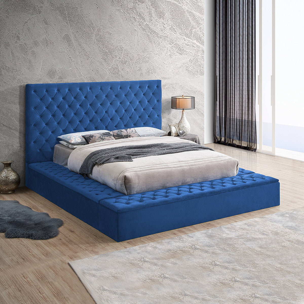 Go Green Woods Cosmopolitan Velvet Upholstered Platform Queen Bed